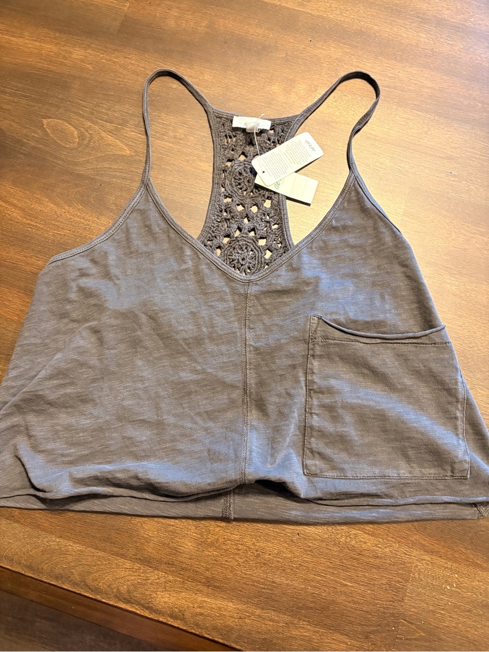 aerie Gray Crocheted Racerback Crop Tank